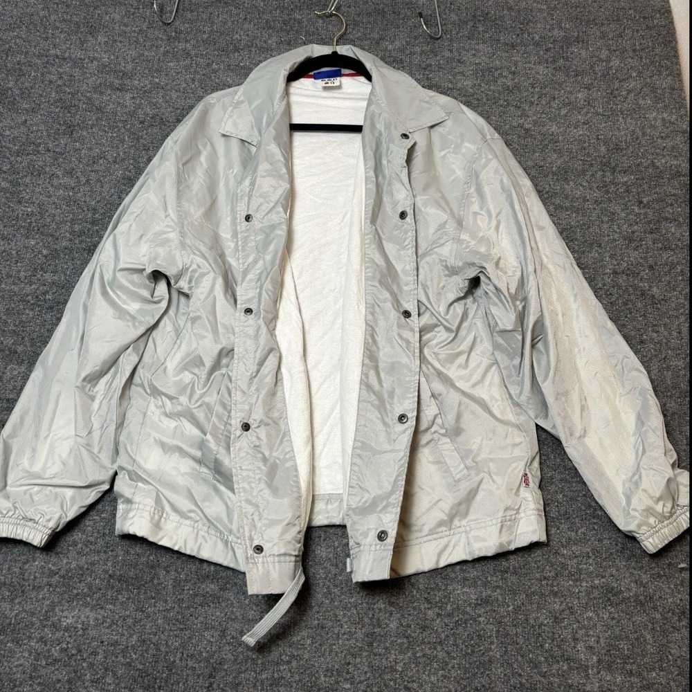 Reebok Mens Light Gray Nylon Track Jacket Spell Out Logo Red‎ Size L - Picture 3 of 13